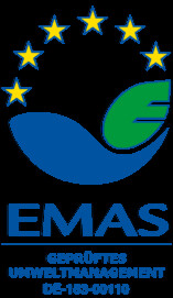 Logo des Umweltzertifikat EMAS mit Pr&uuml;fnummer der KLIMA ARENA